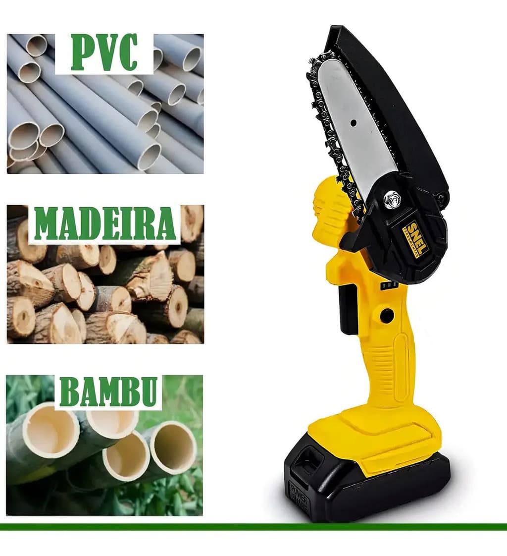 Motosserra Elétrica 21V Portátil A Bateria Recarregável Amarela Sn07 Snel Ferramentas