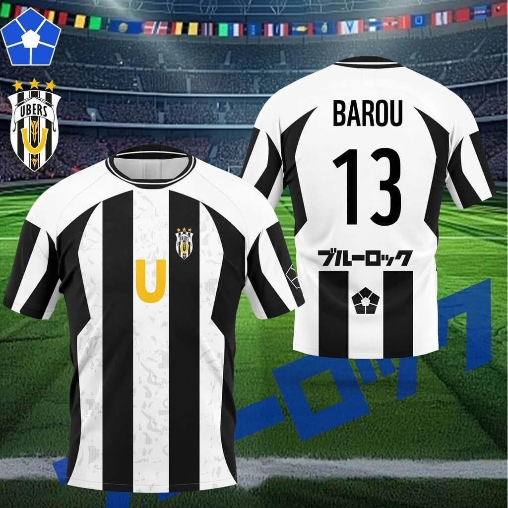 2026 Novo Anime Japonês BLUE LOCK UBERS Barou Shouei Camiseta Masculina Verão Respirável Moda