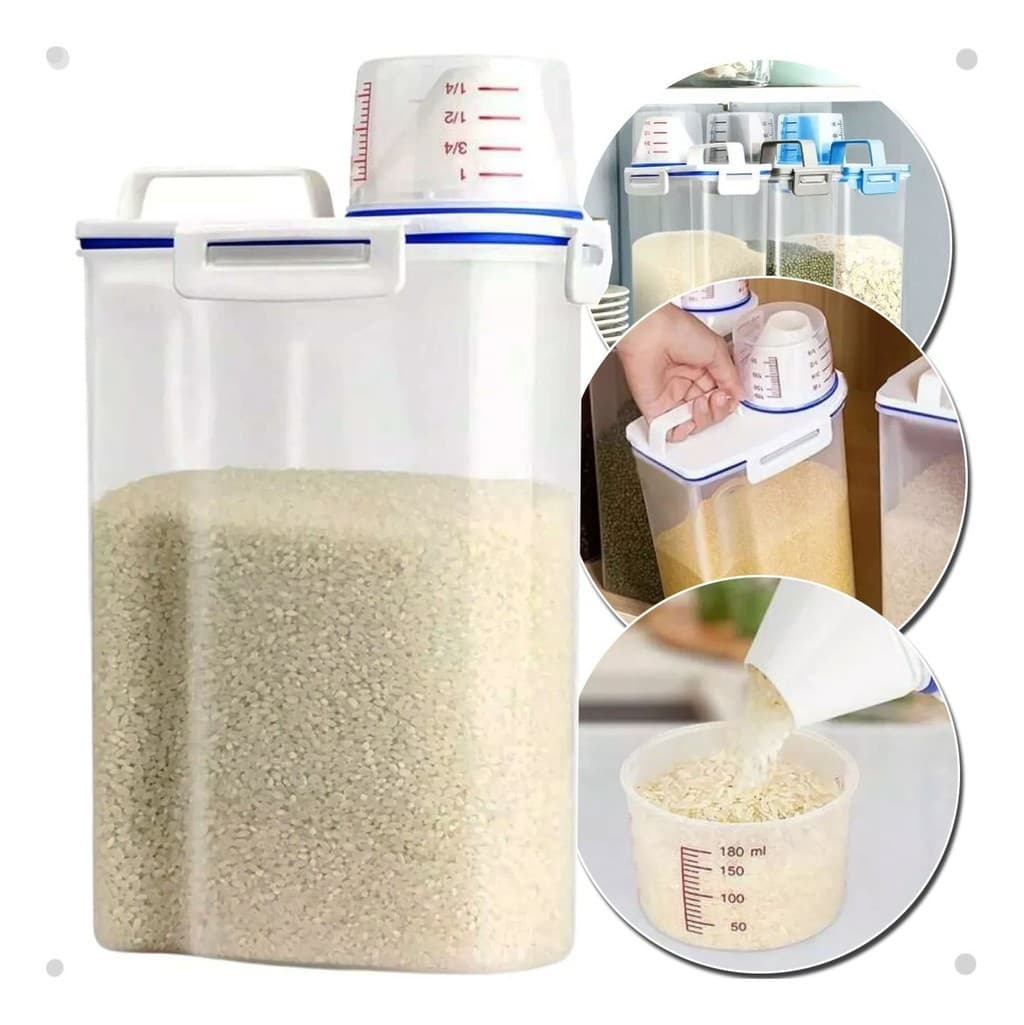 Dispenser para Ração com Tampa Medidora 2,5L Snel Home Porta Ração Pet Cachorro Gato Organizador
