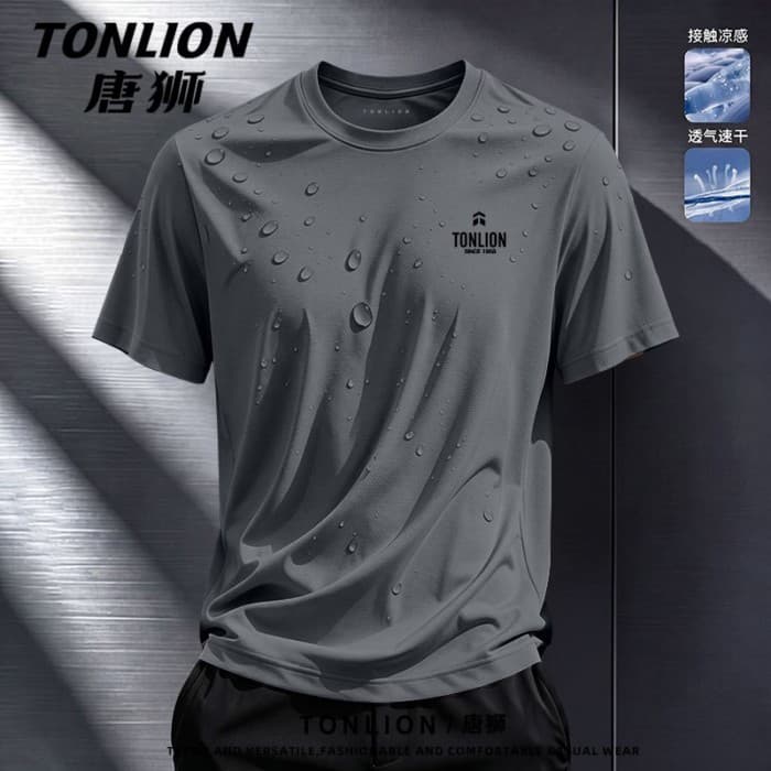 Camiseta masculina de manga curta de secagem rápida verão correndo esportes topo masculino protetor solar de seda gelo s