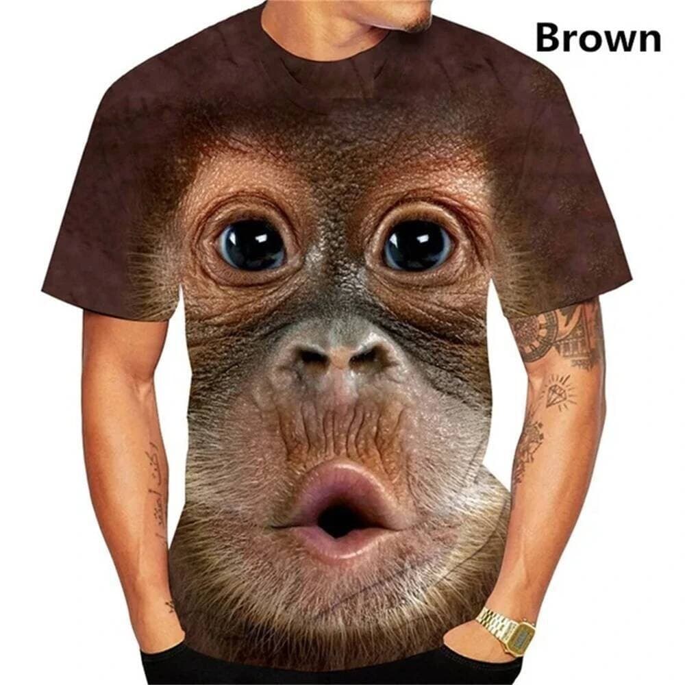 Engraçado Beijo Macaco Lábio Gráfico T Camisa Para Roupas Masculinas 3D Spoof Gorila Orangotango Impresso Camiseta Unise