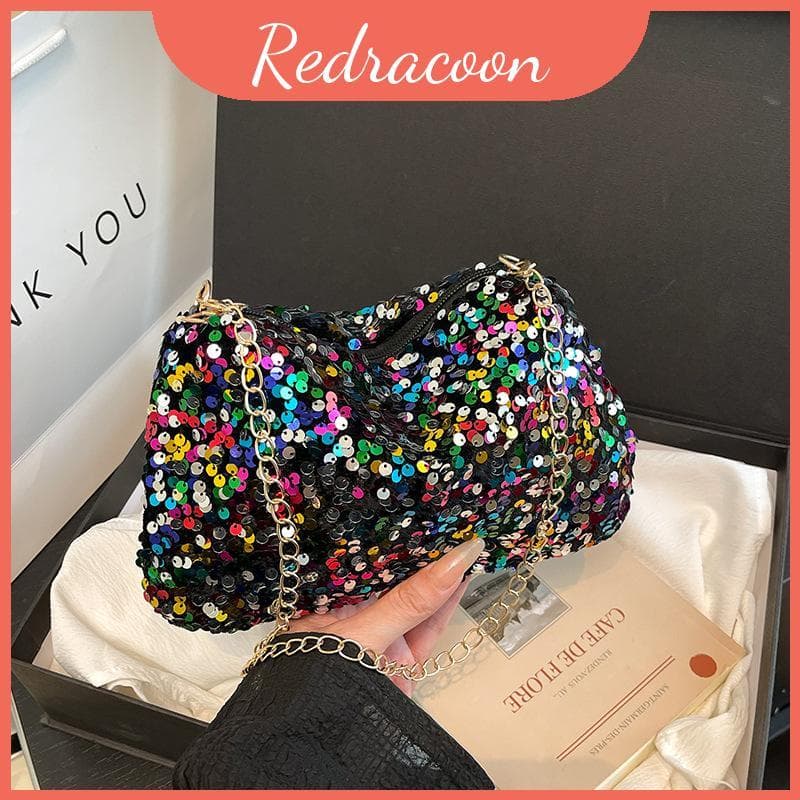 Bolsa Pequena Metálica Brilhante Com Bolso Interno Zíper Moda Feminina Para