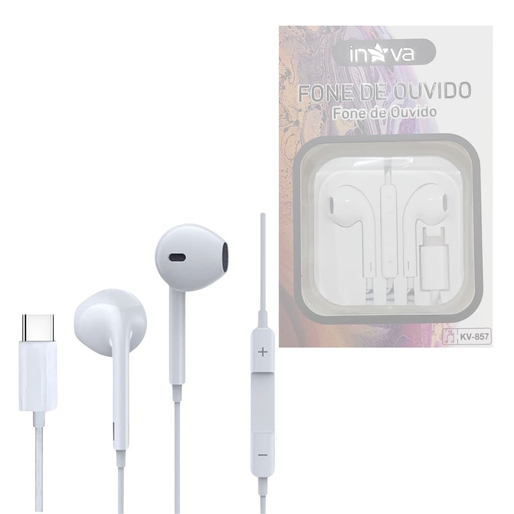 Fone de Ouvido Conexão Tipo-C Com Fio e Microfone INOVA KV-857
