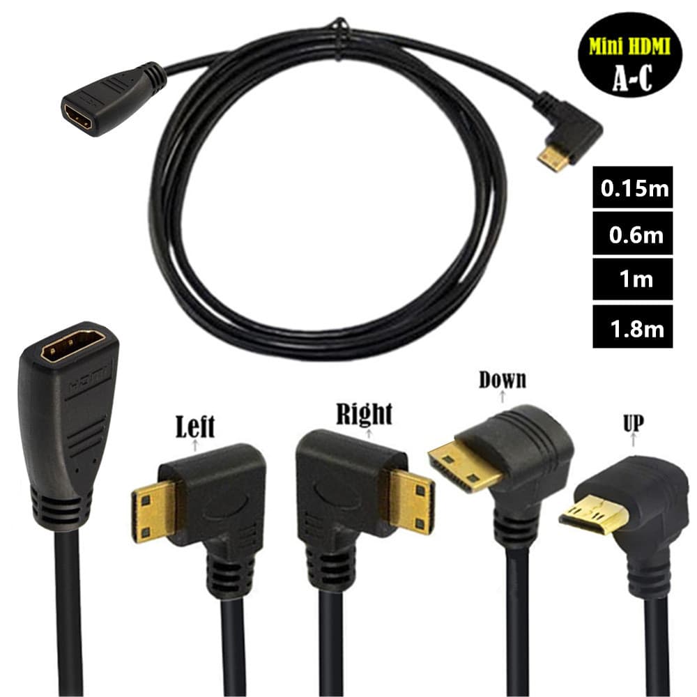 Cabo de vídeo hdmi curvado 90 mini hdmi macho para hdmi fêmea mini hdmi cabo de conversão de vídeo em ângulo de 90