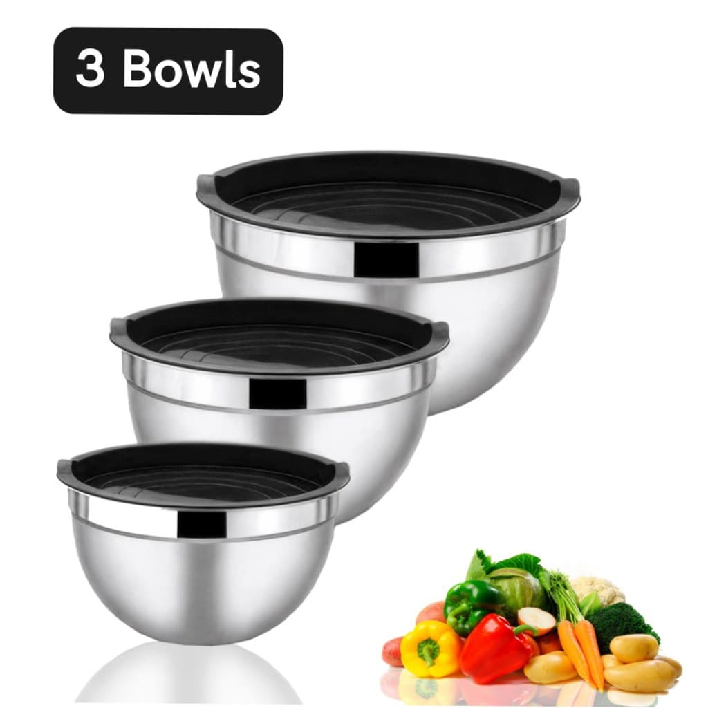 Bowl Aço Inox com Tampa de Silicone Higiênica- 3 Tamanhos