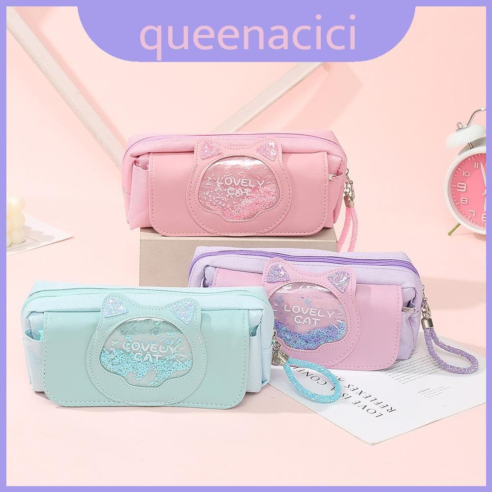 Organizador Cosmético Azul Da Areia Do Gato E Pena Com Material Durável Lona Para Meninas