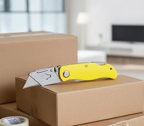 Estilete Profissional Retratil Trapezoidal De Segurança Com 5 Lâminas Extras Metal Reforçado Dobrável