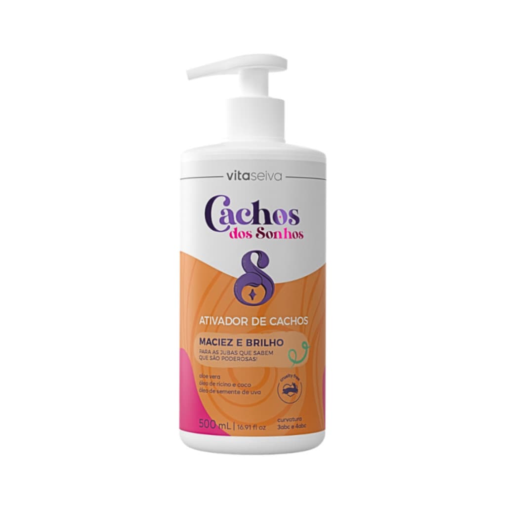 Ativador de Cachos Vita Seiva Cachos dos Sonhos 500ml Definição, Brilho, Maciez e Controle de Frizz