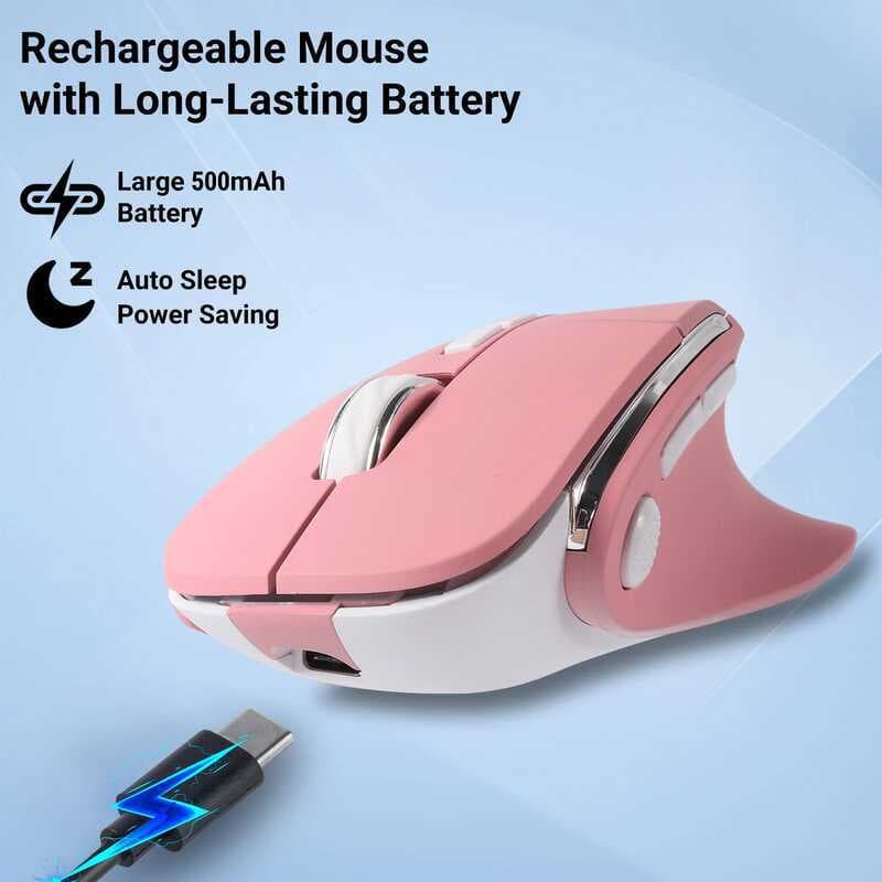 Mouse Sem Fio Silencioso Recarregável 2.4G + Bluetooth Modo Duplo RGB Ergonômico Vertical Escritório Para Computador Des