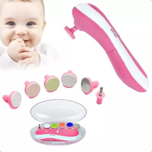 Aparador de Unha Lixa Elétrica para Bebê com Estojo 6 Pontas Intercambiáveis Cor Rosa