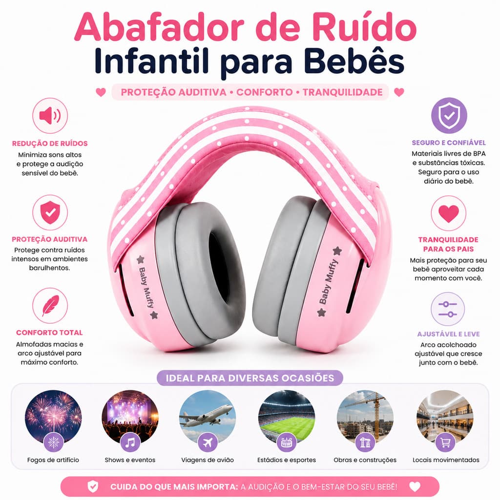 Abafador de Ruído Infantil para Bebes (Cinza)