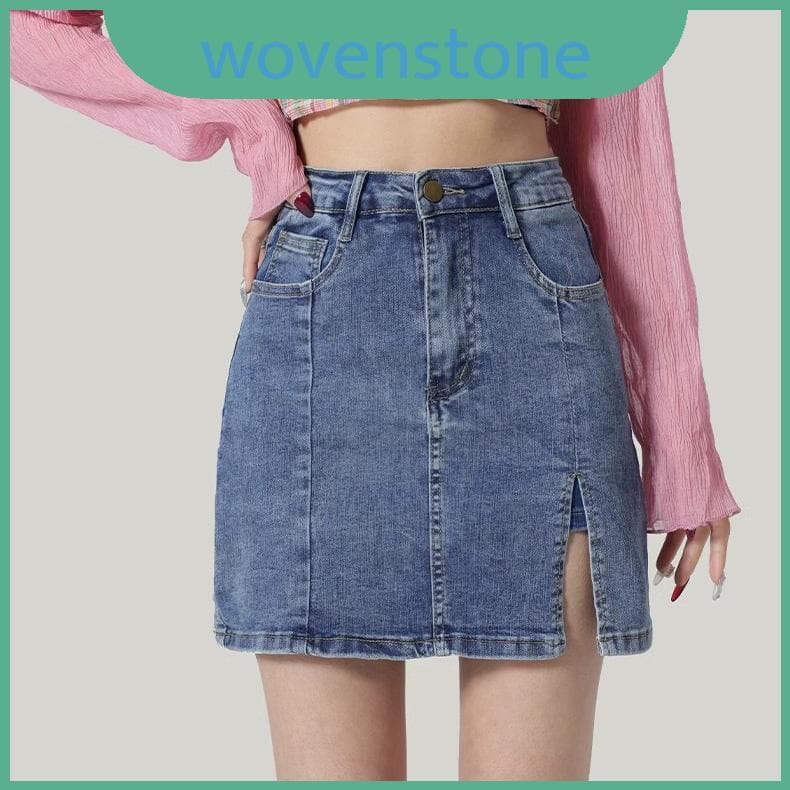 Saia Curta Jeans Alta De Cintura Amigável Para Jovens Com Fenda E Estiramento Ou Escola De Passeios