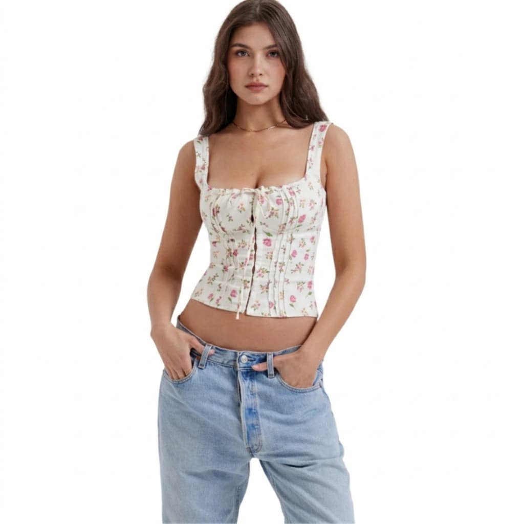 Cropped Floral Feminino Estilo Corset – Tendência Verão Romântico