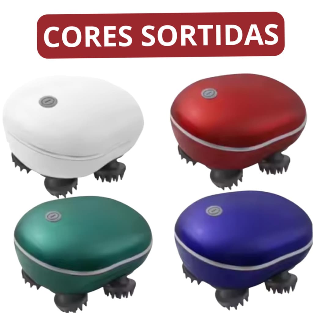 Massageador Recarregável Elétrico 4 Cabeças Encaixe Massagem Relaxante Cabeça Pescoço Costas Lombar.