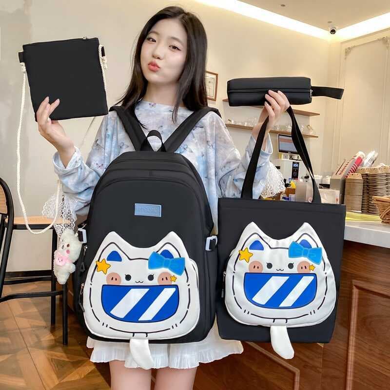 Nova moda conjunto de quatro peças dos desenhos animados estudantes do ensino fundamental mochila náilon Ultra-leve moch