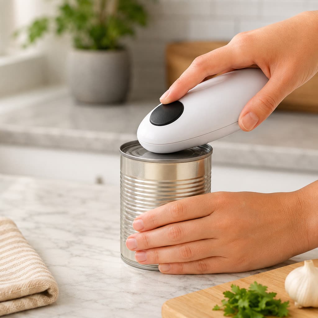 Abridor De Lata Elétrico Automático A Pilha Giratório Branco Snel Home RE179