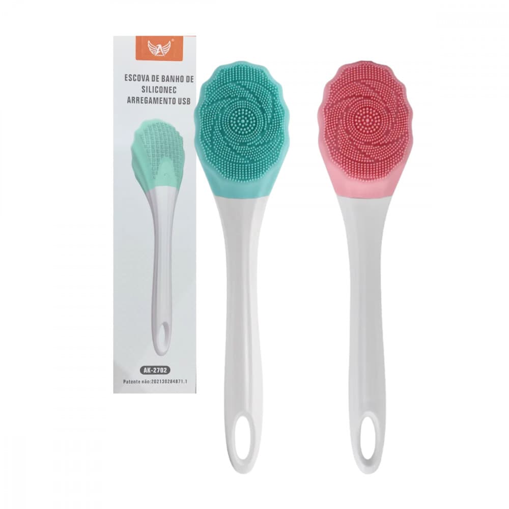 Escova De Banho Massageadora Corporal Limpeza Costas Em Silicone Cabo Longo Recarregável USB Altomex