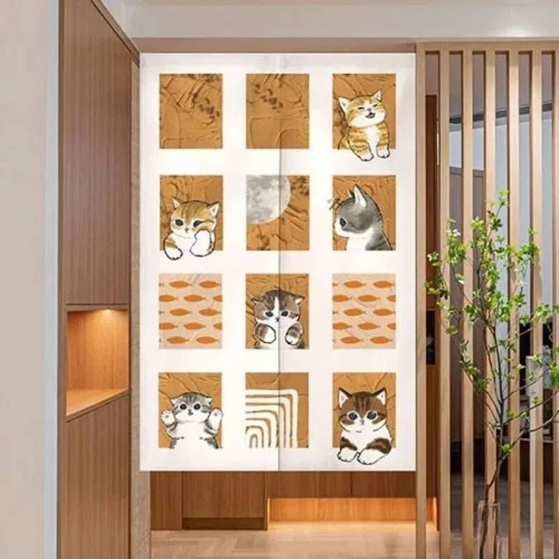 Cortinas De Porta De Meia Cortina De Linho Com Estampa De Gato Fofo , Privacidade Para Quarto/Sala De Estar , Decorações