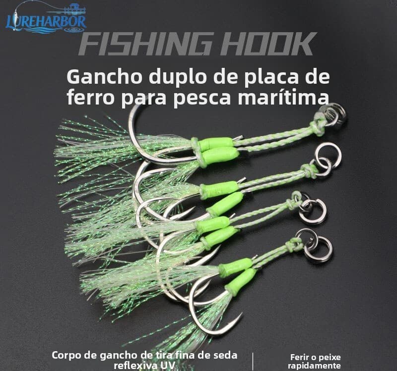 LUREHARBOR Gancho de ferro para pesca marítima Fio de aço luminoso Gancho duplo Barco Pesca Pesca marítima Conjunto de 5