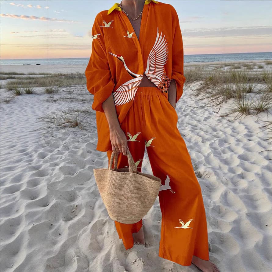 3D Digital Flower Ladies Suit Hawaii Holiday Style Camisa Calças de pernas largas Terno Casual