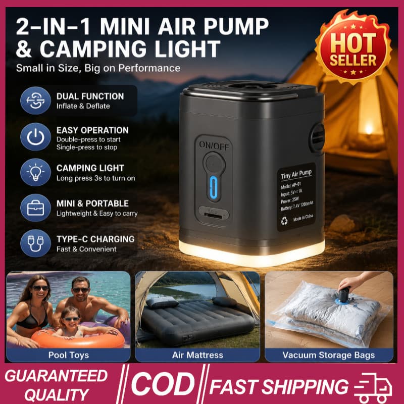 (Nova Chegada) 1200mah Mini Bomba De Ar Portátil Usb Recarregável Acampamento Ao Livre Lâmpada Iluminação Saco Vácuo/Col