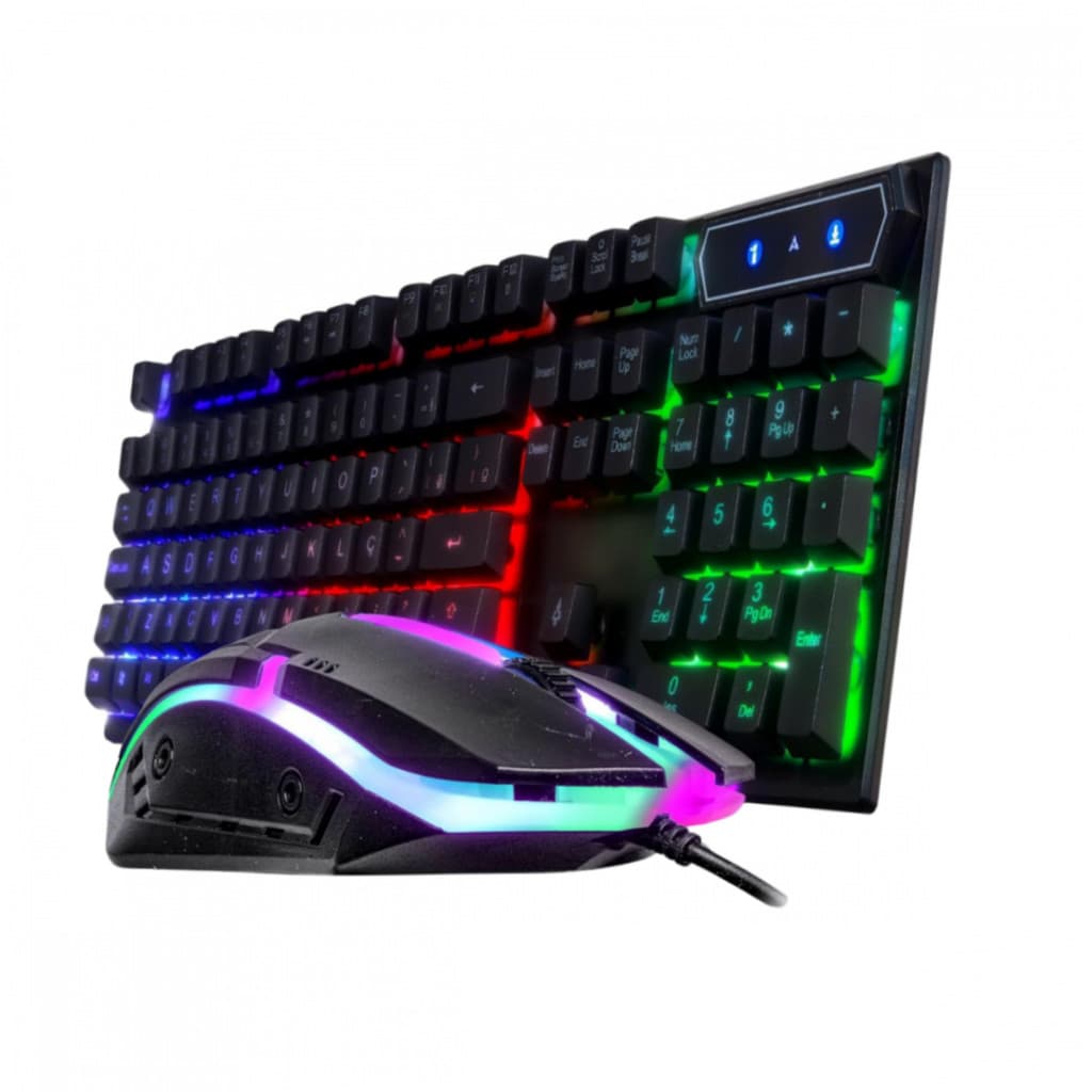 Kit Teclado e Mouse Gamer RGB Kapbom Semi Mecânico ABNT2 USB LED Preto
