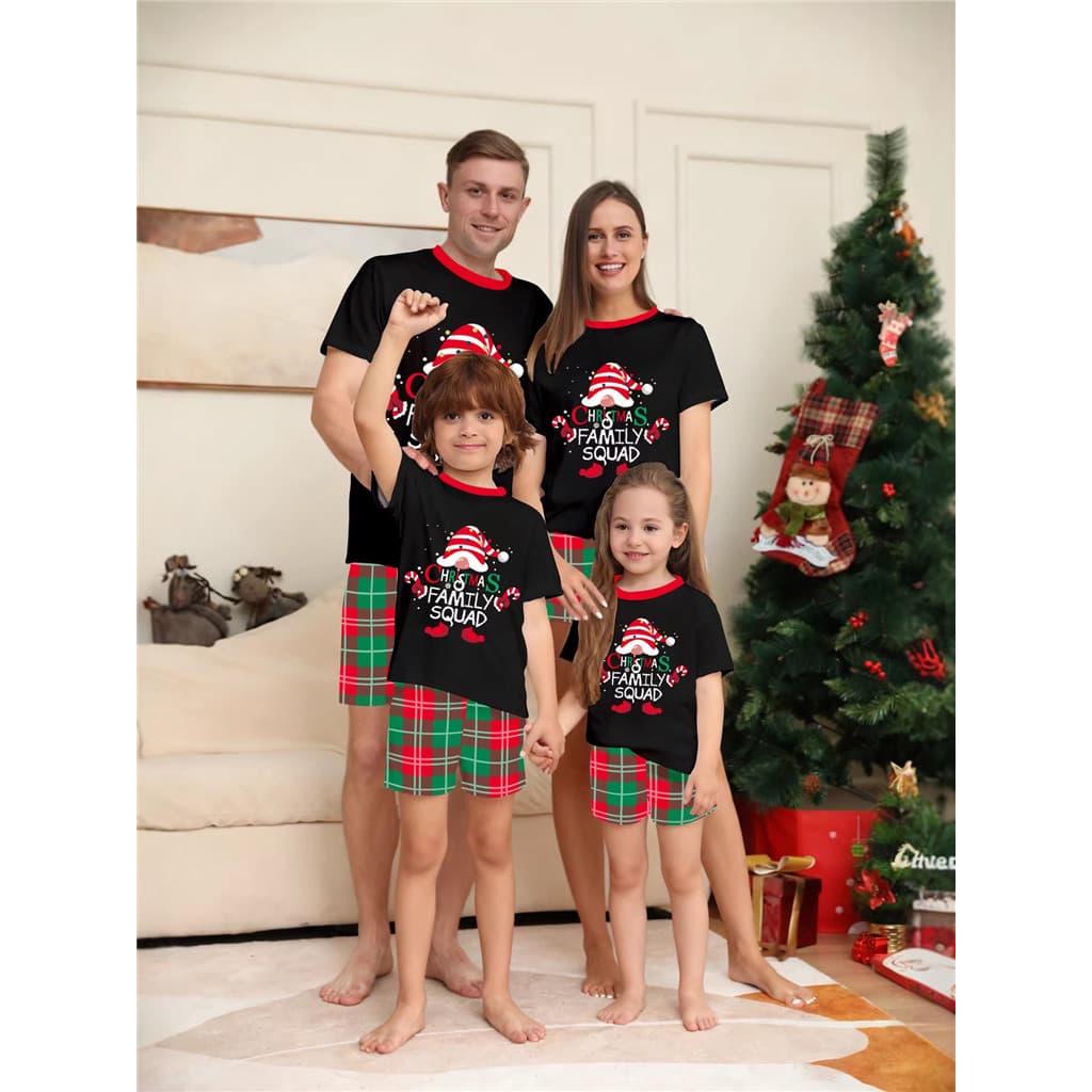 Natal Família Olhar Pijamas Letras Impressão Manga Curta Camiseta + Calças 2 Pçs Loungewear Combinando Conjunto Macacão