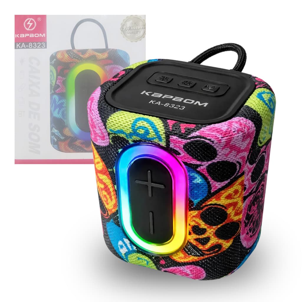 Caixa de Som Bluetooth LED Estampa Caveira TWS 10W Kapbom KA-8323