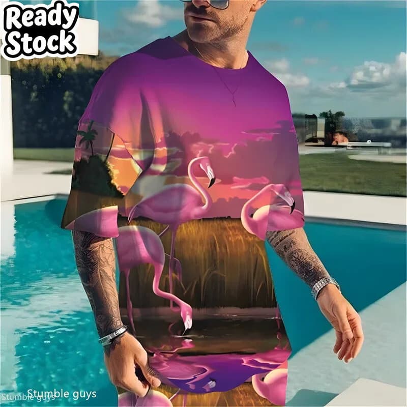 Moda Masculina Estilo Rua Camiseta Verão Retro Impressão Solta Manga Curta Leve Confortável Oversized 3D Masculino De