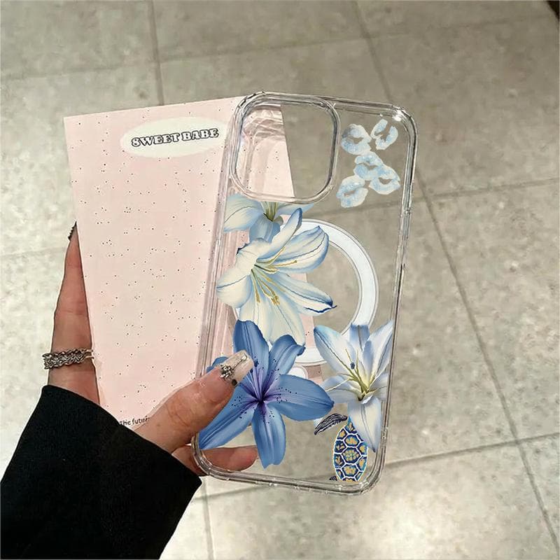 Estampa Lírio Azul para celular, compatível com iPhone 17 Pro 17 Pro Max 16 15 14 13 12 11 e série Galaxy