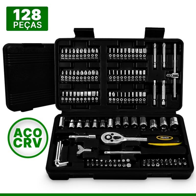 Conjunto Ferramentas Completo com 128 Peças de Alta Qualidade
