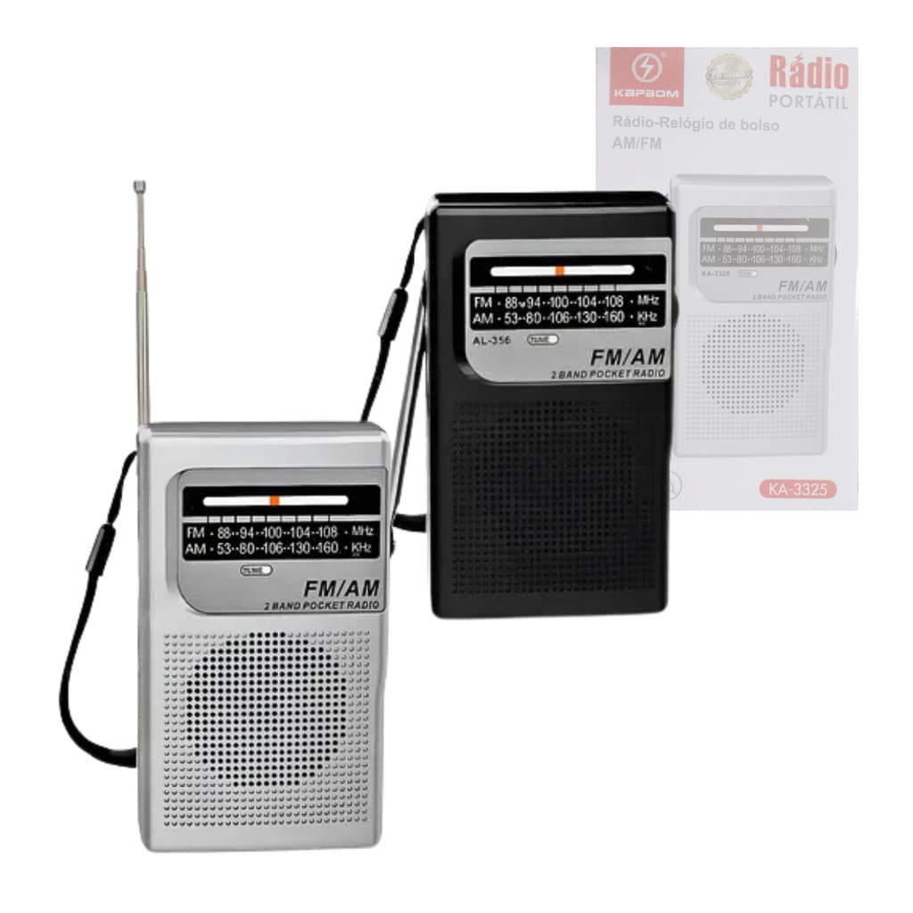 Mini Rádio De Bolso FM/AM/P2 2 Bandas Retrô Antigo Vertical Pocket Recarregável Opção À Pilha Kapbom