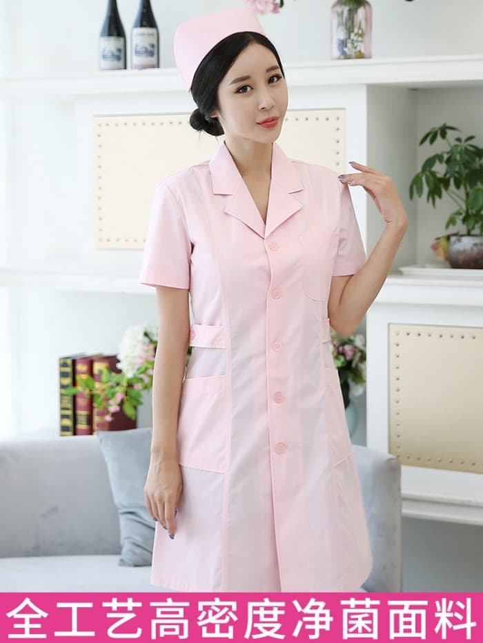 Envio em 24 horas = terno colarinho de manga curta roupas femininas de enfermeira casaco rosa roupas de médico verão fin