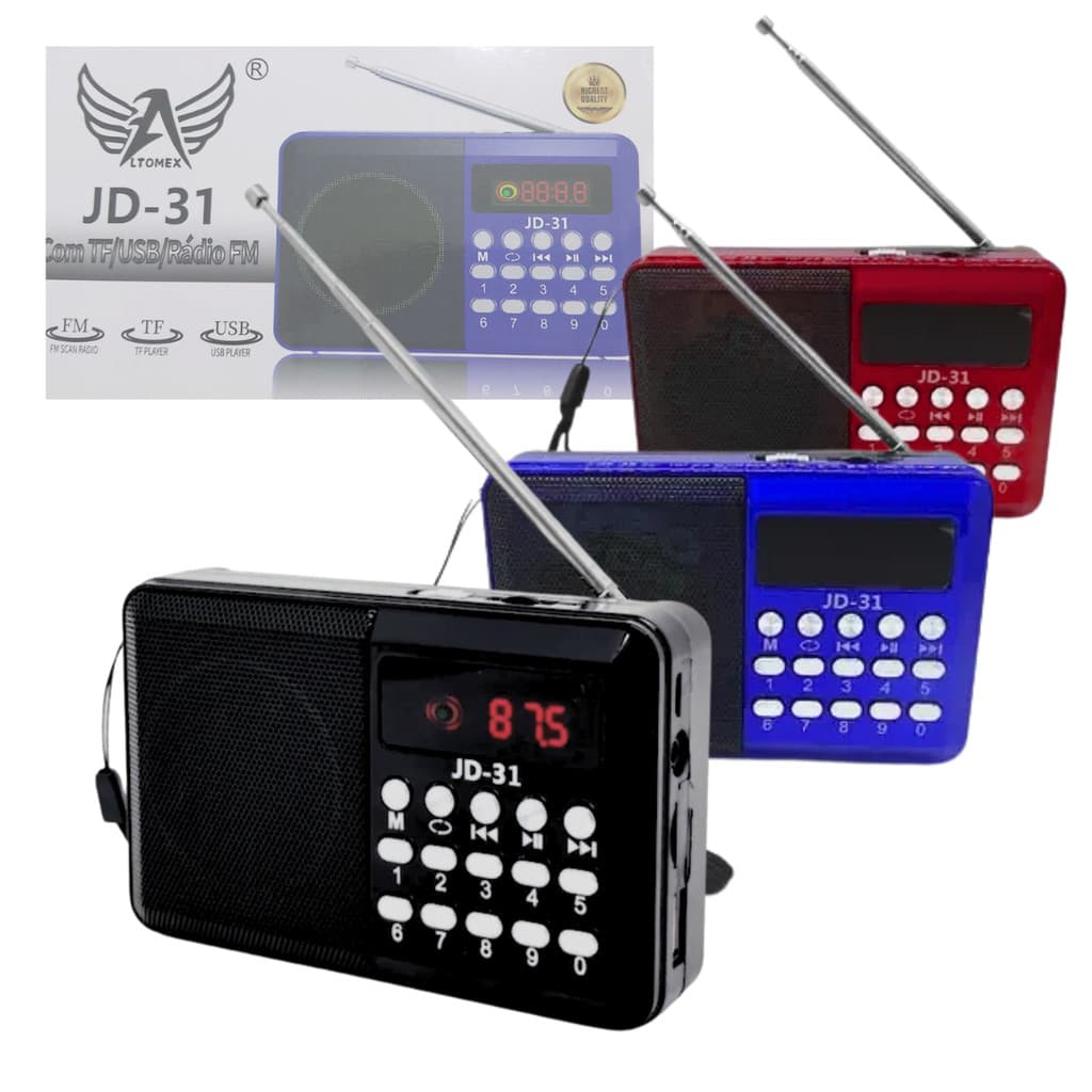 Rádio Portátil Bluetooth Digital FM USB Recarregável Altomex JD-31