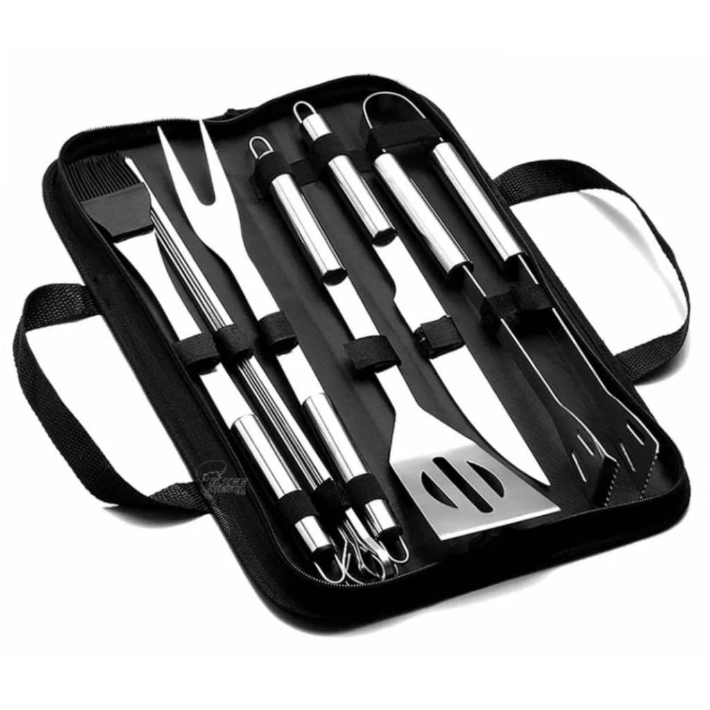 Kit Churrasco 9 Peças Inox Profissional com Bolsa Maleta Utensílios BBQ Completo Faca Garfo Espátula