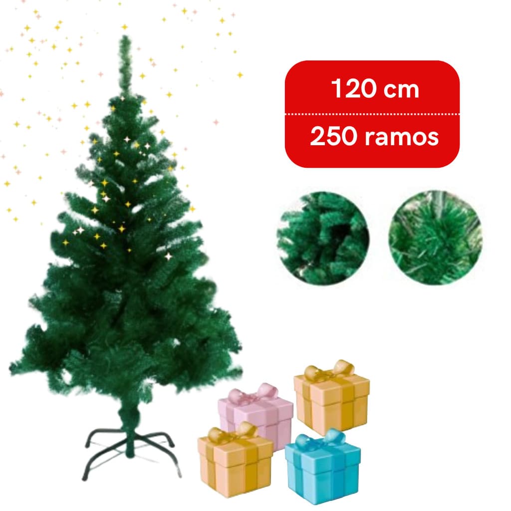 Árvore de Natal 250 Ramos Pinheiro Verde 120cm decoração