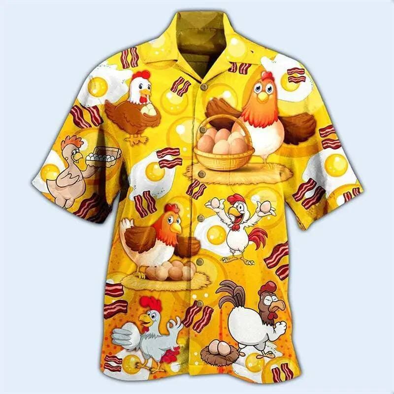 Mais Novo Solto Respirável Impressão 3D Na Moda Legal Camisas De Frango Praia Havaiano Topo Manga Curta Verão Masculino