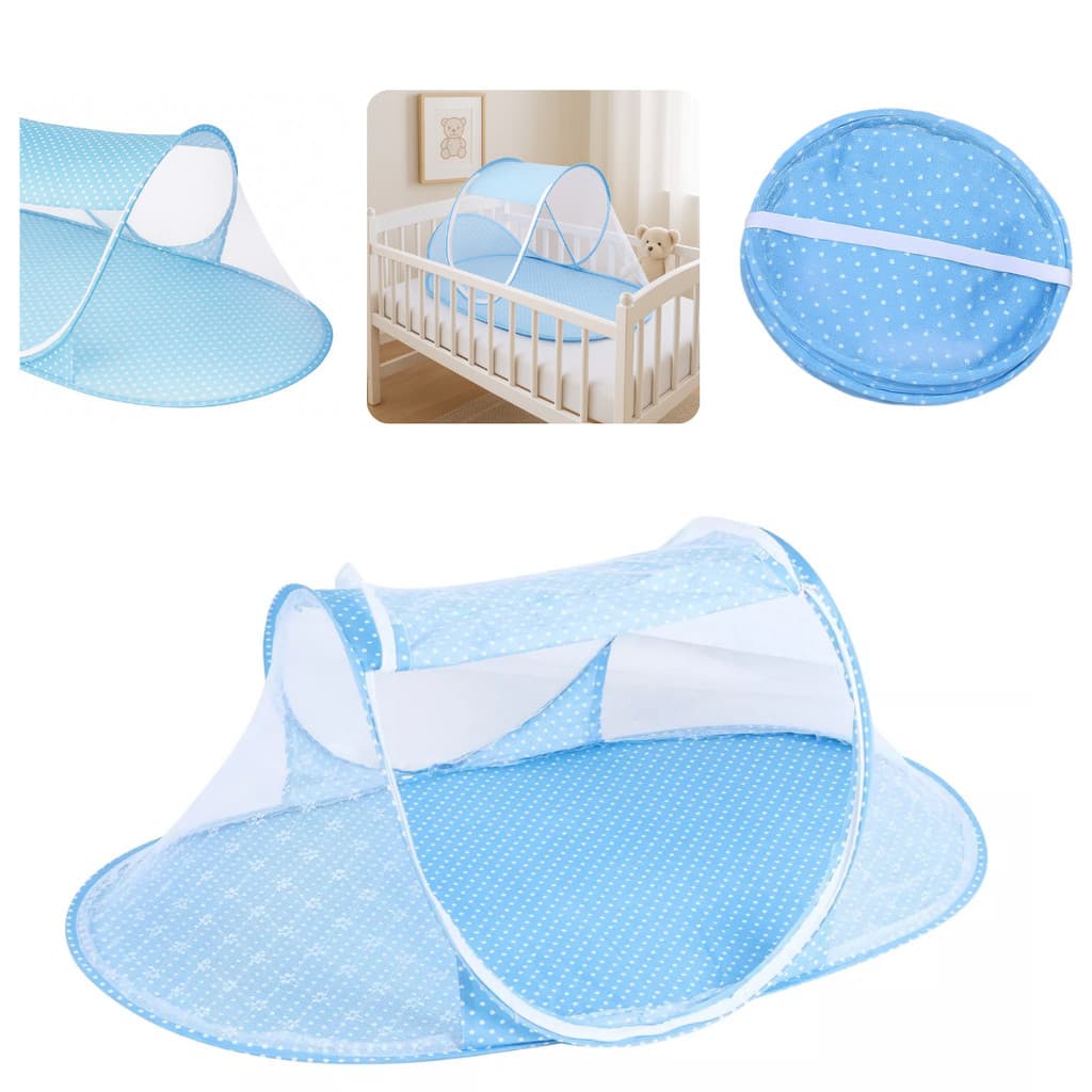 Mini Berço Infantil Portátil com Mosquiteiro Snel Home Azul Cama Bebê Dobrável Viagem Passeio