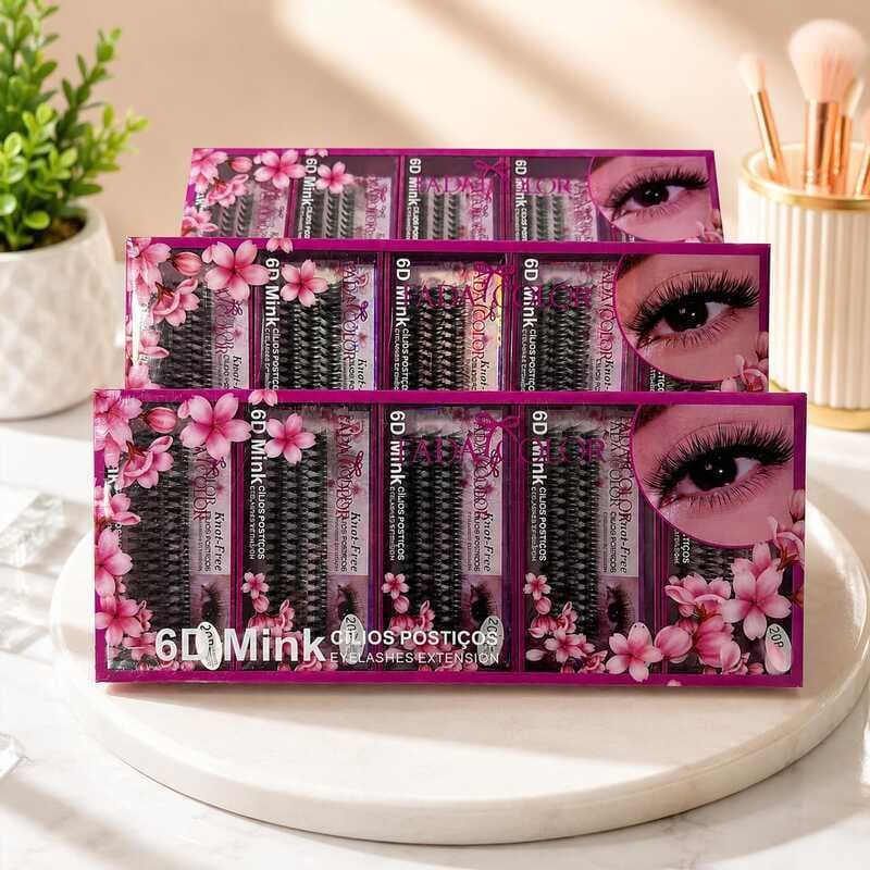 FADA COLOR Cílios Postiços 6D Mink Knot-Free Volume Natural e Leve – 20P 0.10D
