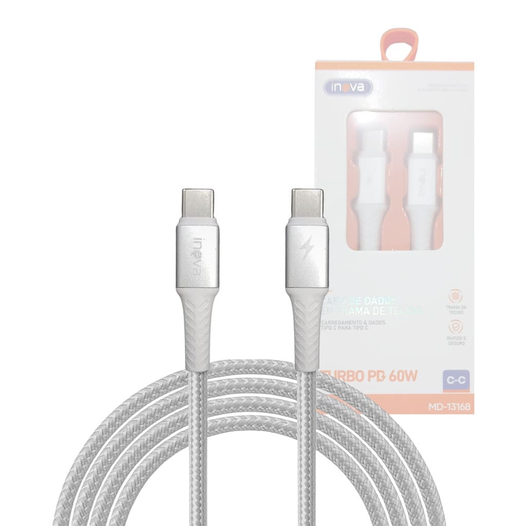 Cabo de Dados Tipo-C Para Tipo-C 60W Carregamento Turbo PD de 1 Metro INOVA MD-13168