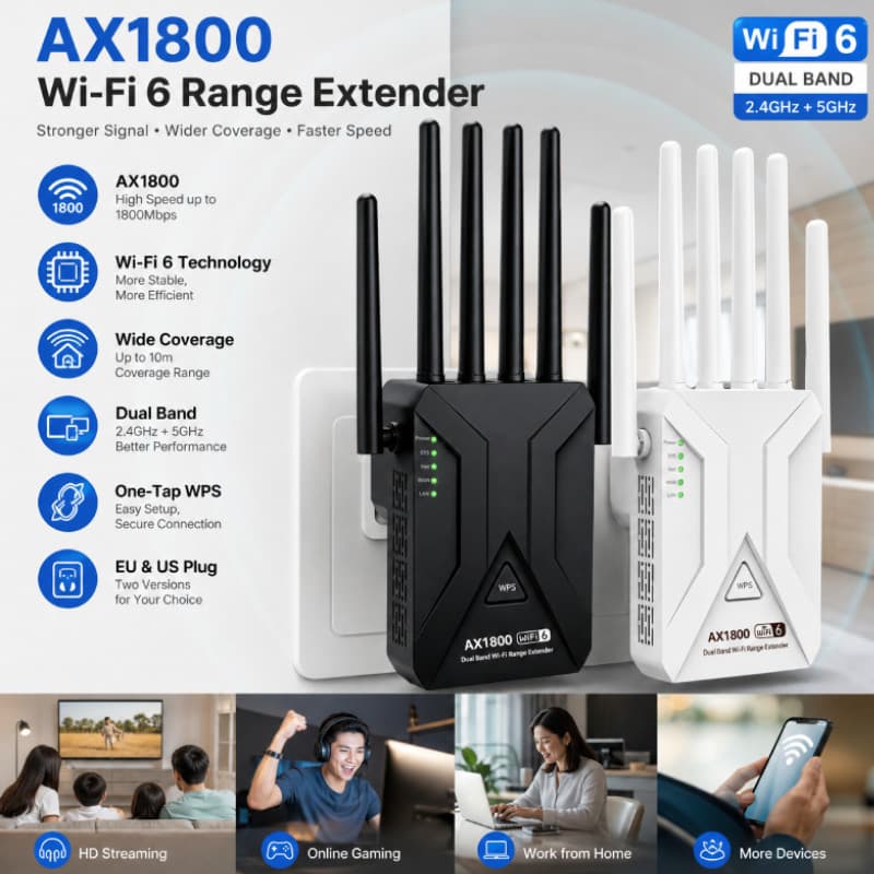 [Novo Atualizado] Extensor De Alcance Ax1800 Wifi 6 Duplo Band Signal Booster 10M Cobertura Repetidor Sem Fio Plugue Ue
