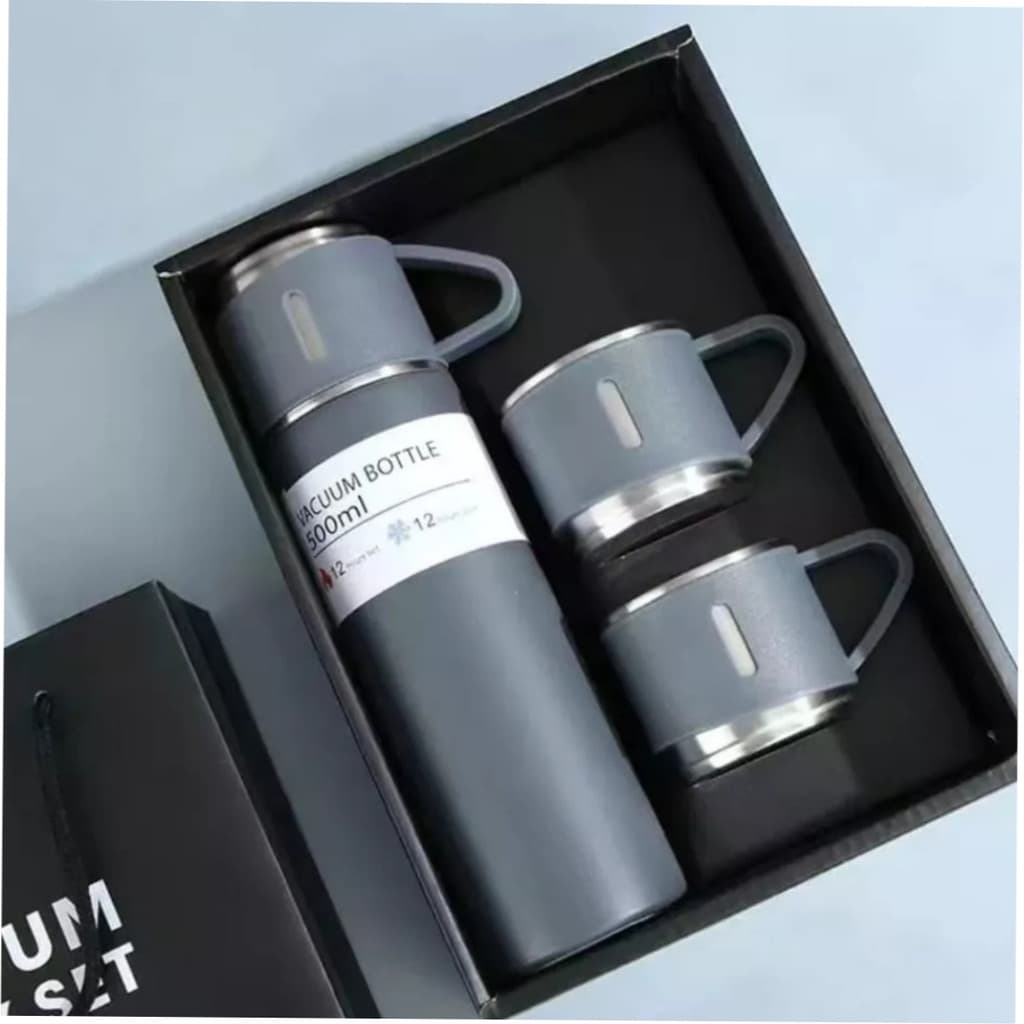 Garrafa Térmica Inox 500ml com 3 Xícaras Tampa Copo Quente e Frio para Café Chá Viagem Camping