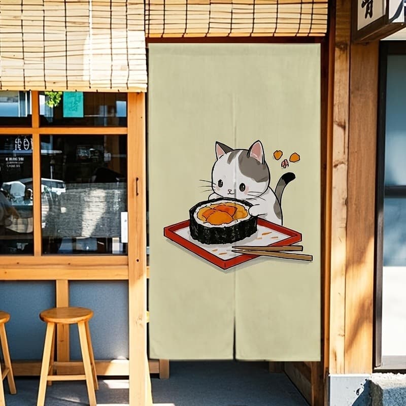 Cortina de porta de gatinho de desenho animado, cortina de porta de linho, cozinha, casa, bloco de cortina, sala de arma