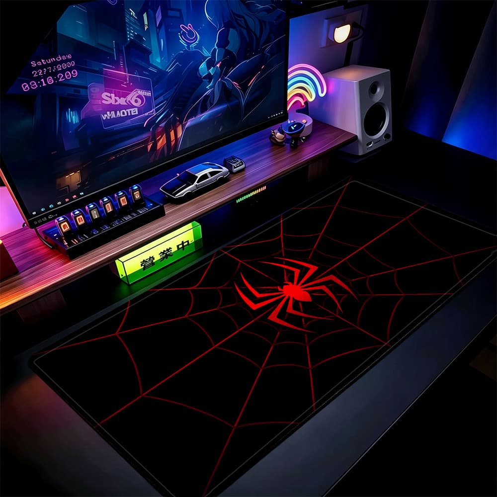 Tapete De Rato Red Spider Web 80x30cm Mesa Estendido Para Jogos Com Base Antiderrapante E Bordas Costuradas