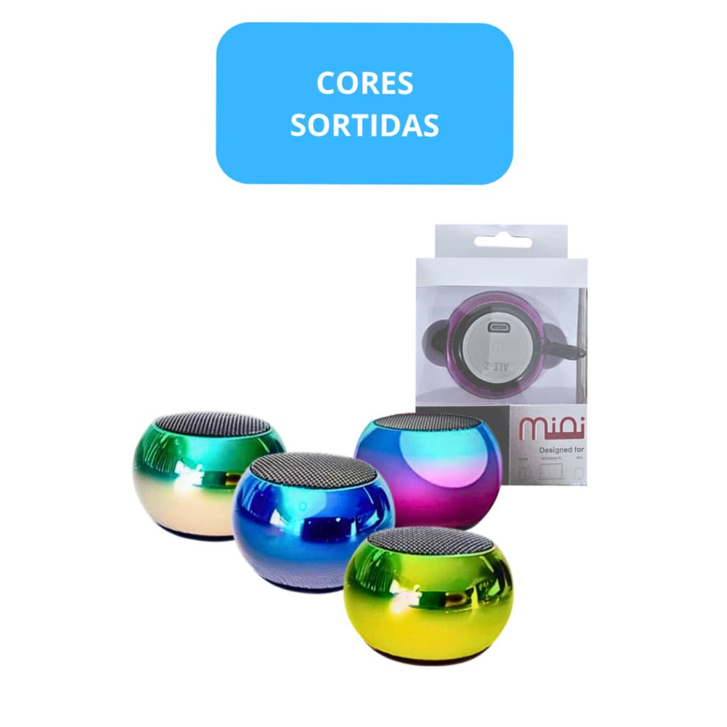 Mini Caixa de Som Bluetooth Wireless 3W Portátil com Rádio FM USB AUX Recarregável (Cores Sortidas)