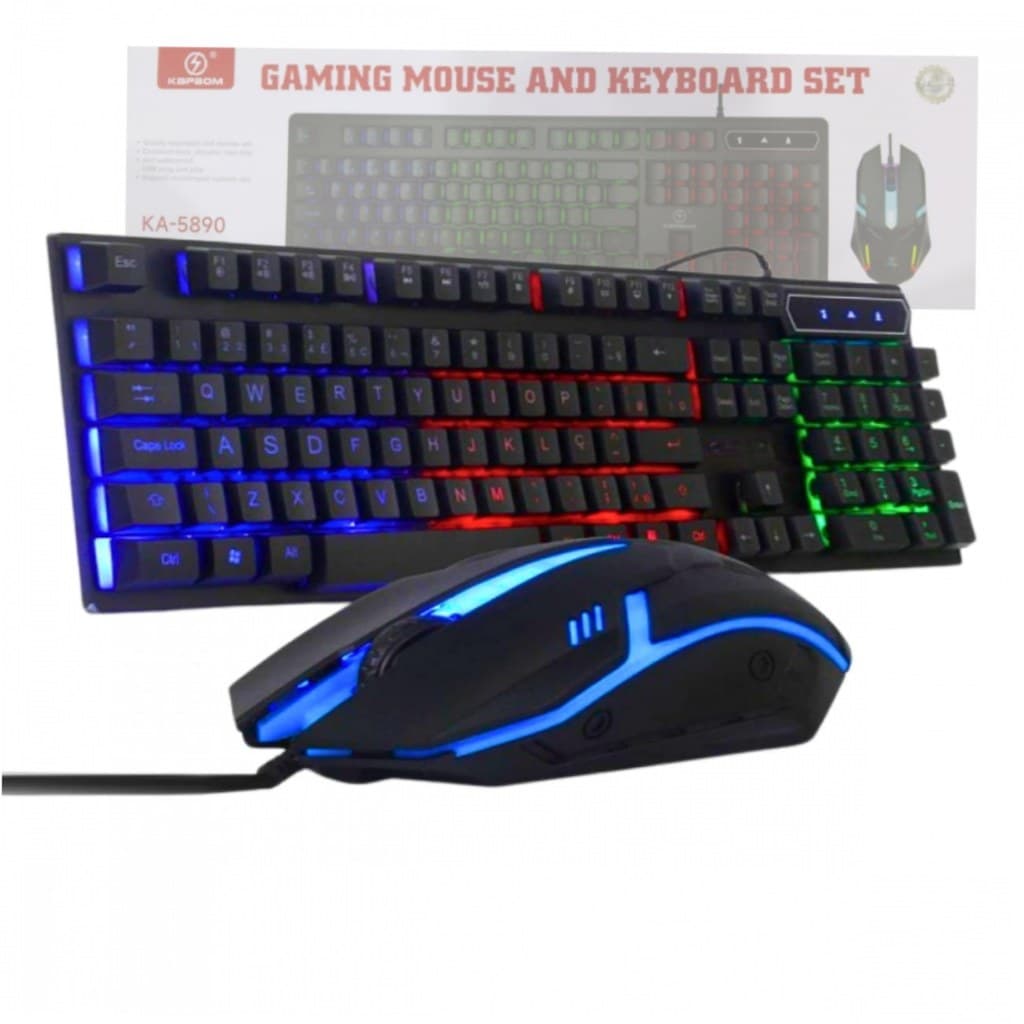 Conjunto Teclado E Mouse Gamer Preto Semi Mecânico LED RGB