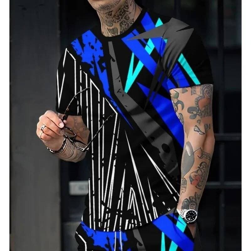 Estilo De Rua Listra Geometria Camiseta Para Homens Cor Emenda Padrão Camisetas Verão Manga Curta Em Torno Do Pescoço To