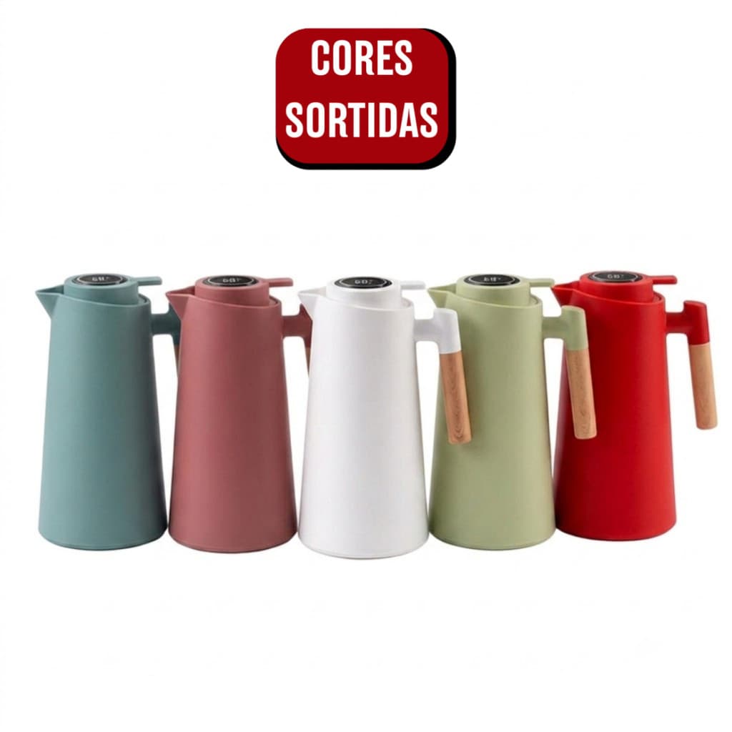 (COM Termômetro Digital) Jarro Garrafa Térmica 1L - (Cores Sortidas)