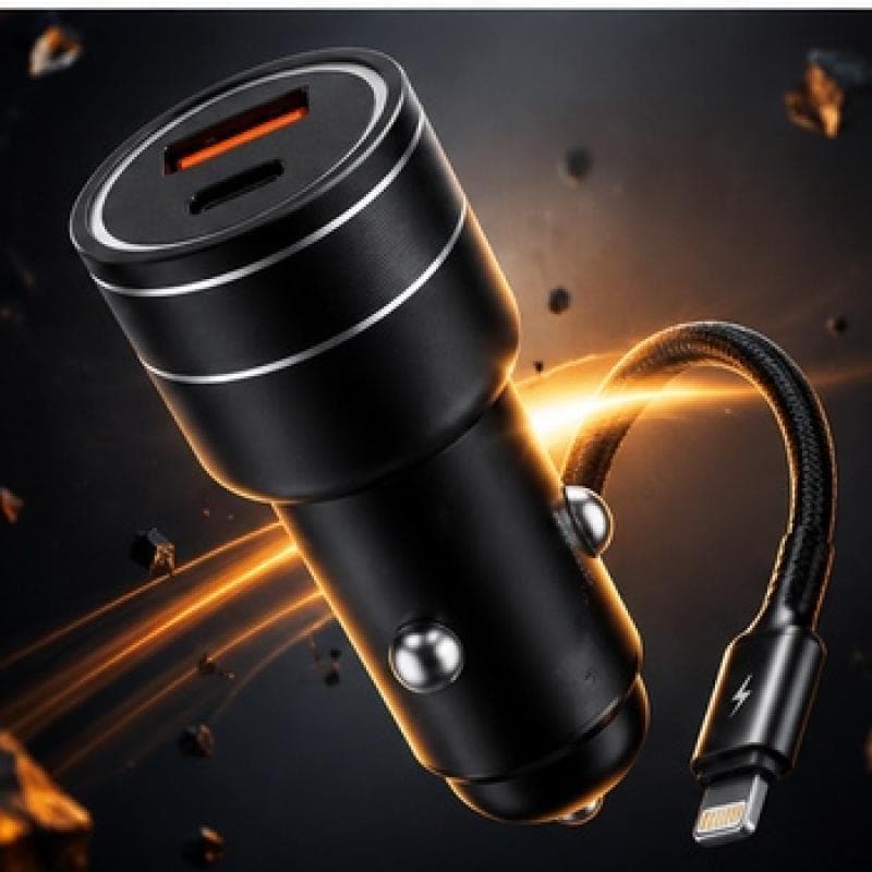 Carregador Veicular Turbo 67,5W INOVA MD-13433A USB-A + USB-C com Cabo Lightning 1m
