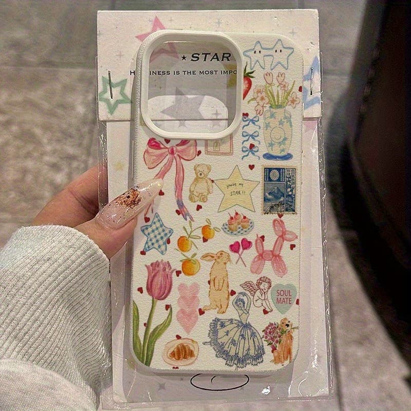 Capa para iPhone 11 12 13 14 15 16 17 Pro Max XS Max Capa para celular Com Adesivos variados estilo scrapbook